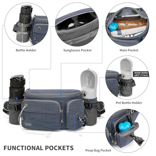 TUDEQU 4-in-1 Hands Free Dog Leash with Large Fanny Pack for Large Dogs - color: GREY BLUE