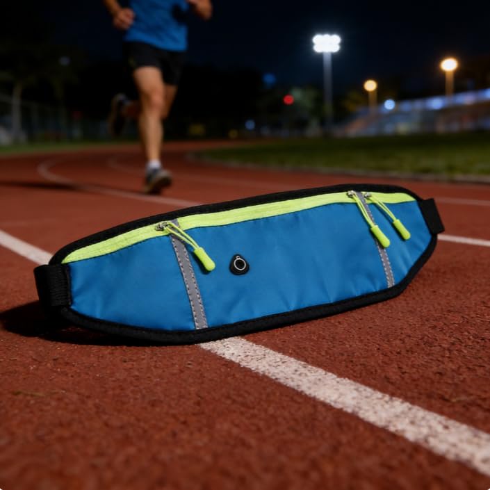 Sports Waist Pack with Water Bottle Holder – Reflective Running Belt with Multi Pocket Storage for Cycling and Exercise (Blue) - color: Blue