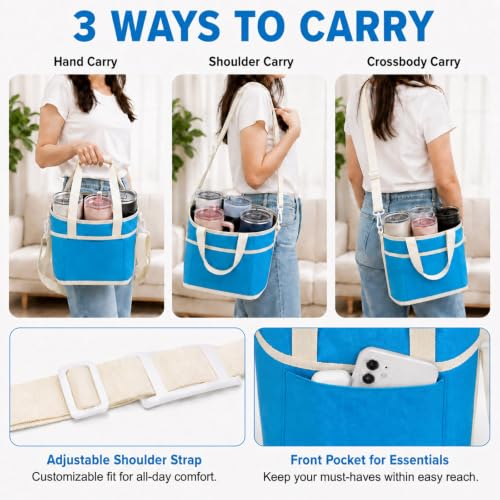 Structured Drink Carrier Bag, Family Size 4 Compartment Drink Bag - color: Sky Blue
