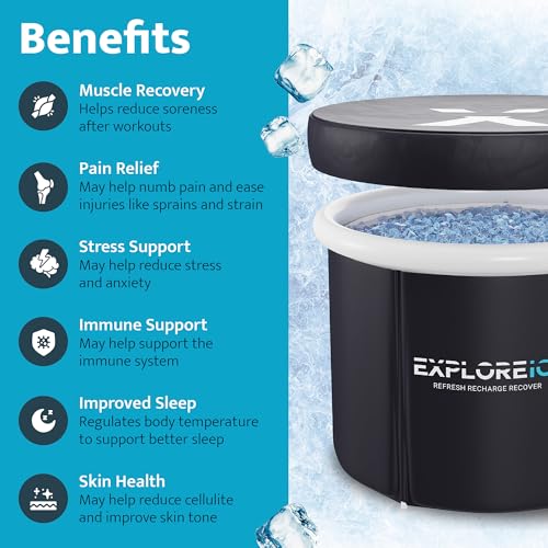Explore Ice Bath Pro Max XL Cold Plunge Barrel Tub, Black/White, 100 Gallon