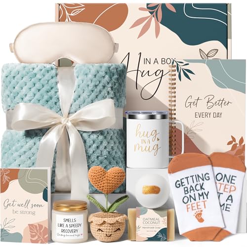 Get Well Gifts Basket for Women After Surgery Recovery Cancer Care Package - color: Dusty Blue