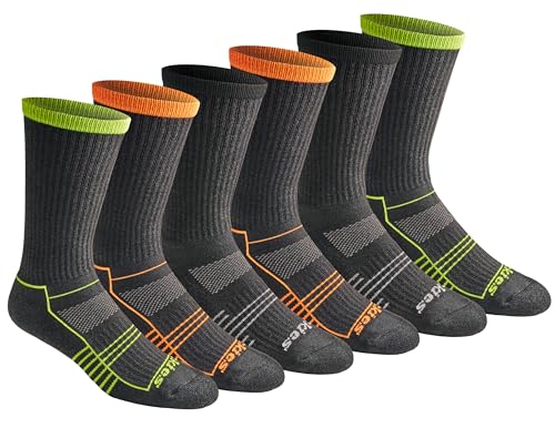 Dickies Men's HYDRO-COOL Moisture Control Crew Socks (6 Pairs) - color: Hi-vis Char Assorted (6 Pairs)