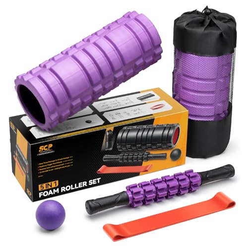 SUBCULTUREPICK 5 in 1 Foam Roller Set for Deep Tissue Muscle Massage - color: Purple