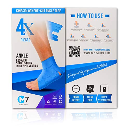 M7 Sport Kinesiology Ankle Tape for Ankle Sprain and Injury Recovery, Kt Tape for Ankle, Pain Relief Therapeutic Tape, Plantar Fasciitis, Waterproof, Eases Swelling (Beige, 4-Pack) - color: Beige