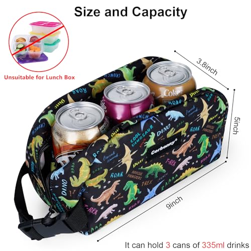 Cerbonny Small Cooler Bag,Freezable Lunch Bag,Built-in ice pack - color: Black Dinosaur