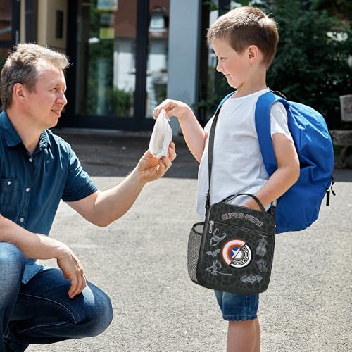 Clastyle Kid Lunch Box for Boy Insulated Lunch Bag Back to School, Hero - color: Emblem