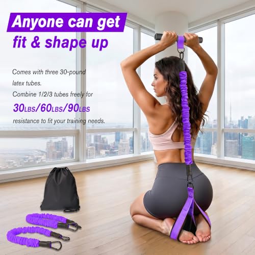 Resistance Bands with Handles,Pedal Resistance Band with Handle - color: 90lbs-Purple