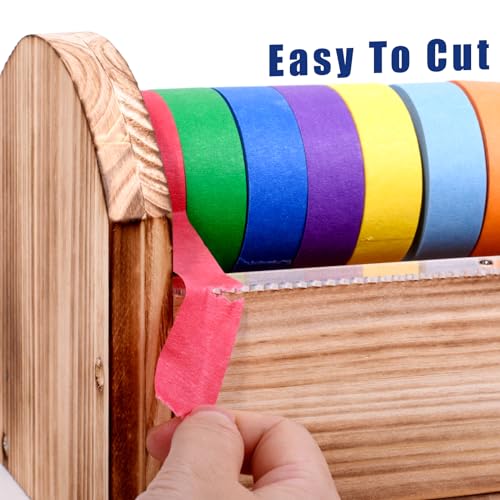 Masking Tape Dispenser - Wood Craft Tape Dispenser for Kids, Multi Tape Dispenser Multi Roll Tape Holder Tape Cutter for Gift Wrapping, Gift for Children Office Home School