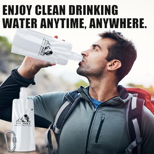 Ancable 17oz Collapsible Water Bottles, 3-Pack Reusable Travel Foldable Water Bottles for Hiking Camping Running Bike, BPA-Free Water Bottle, White - color: White x 3, size: 17 Ounces