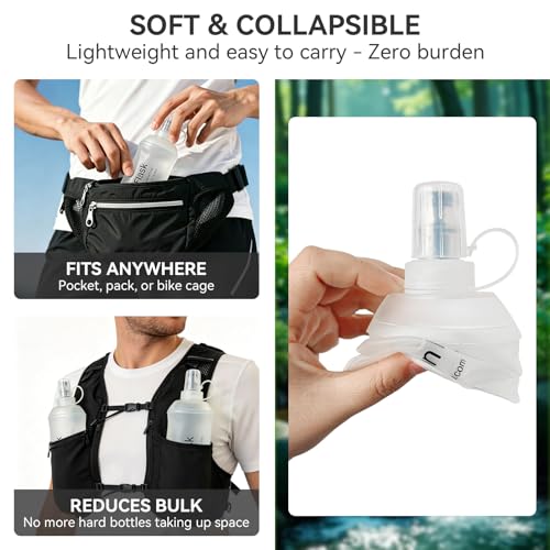 500ml Soft Flask, Shrink As You Drink Collapsible Water Bottles for Running Vest & Hydration Pack, BPA-Free Leak-Proof TPU Folding Bottle for Hiking Cycling Climbing Jogging-White - color: 1PCS White