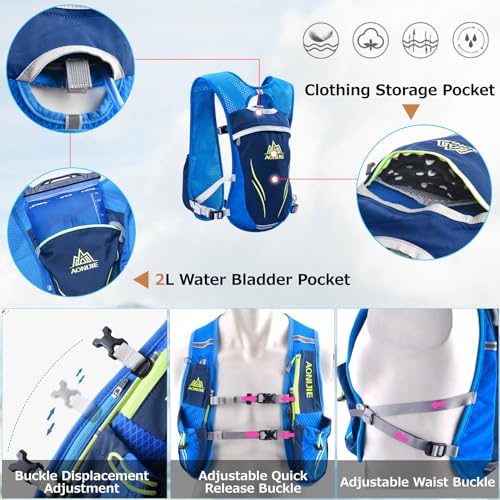 Azarxis Running Water Bottles Flask BPA Free Leakproof Hydration Vest Packs Waist Belt Replacement for Triathlon Marathon Hiking Cycling Climbing Runner - color: #5 Rose Red (5.5L) with a 1.5L Water Bladder