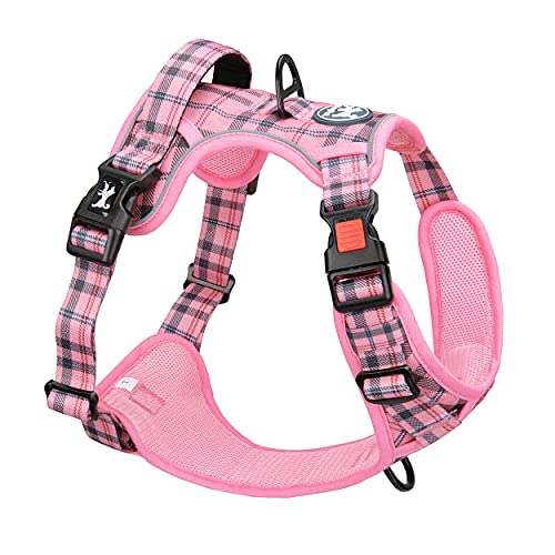 PoyPet Plaid Dog Harness Small, No Pull Vest with Front Clip & Neck Buckle - color: Checkered Pink, size: S