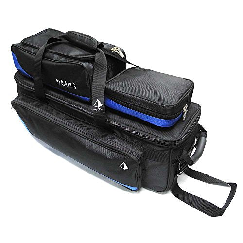 Pyramid Path Triple Tote Roller Plus Bowling Bag with Detachable Shoe Bag (Fits US Mens Size 15), Accessory and Side Pocket, Lightweight Travel Design - color: Black/Royal Blue