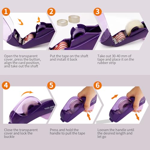 Eagle Automatic Tape Dispenser, Tape Gun, Single Handheld Design, Free 1 Roll of 0.5 Inch (12 mm) and 1 Roll of 0.75 Inch (19 mm) Tapes (Purple) - color: Purple
