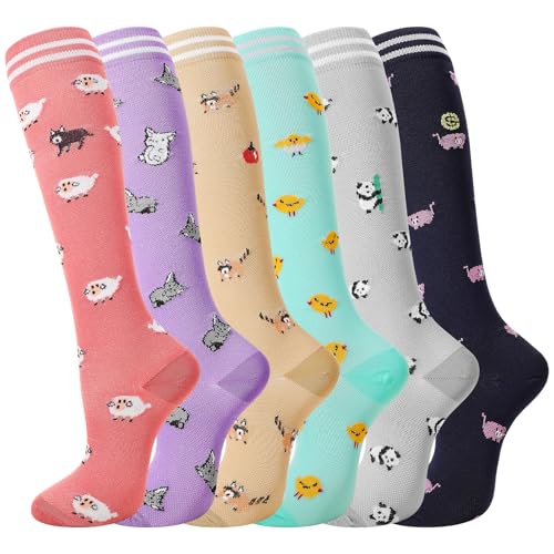 6 Pairs Compression Socks for Women Men - color: Animal