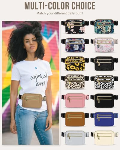 Capolo Fanny Packs for Women 4 Zip Pocket Crossbody Belt Bag Waist Bags - color: Khaki, size: Medium