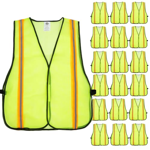 Dazonity High Visibility Reflective Safety Vest, 20pcs,Mesh,Reflective Strips, Fit for Men & Women, Work, Construction (Yellow) - color: Yellow-20pcs