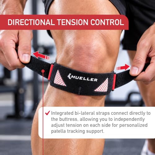MUELLER Sports Medicine Advanced Patella Strap for Men and Women, Knee Compression and Pain Relief Support, Ideal for Osgood-Schlatter's, Runner's Knee, Patellar Tendinitis, Black, One Size