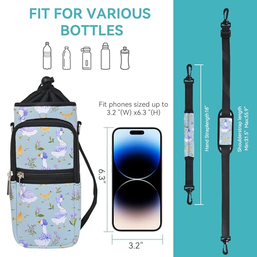 AUPET Water Bottle Sling Bag Sleeve Holder Carrier 25/32/40/64 oz,Insulated Crossbody Water Bottle Case Cover with Strap and Pockets for Men/Women Walking Hiking - color: Cute Farm Theme, size: 25oz
