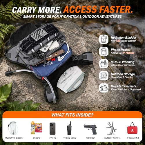 BECOJADDE Running Vest for Men with 2L Water Bladder Tactical Hydration Backpack Adjustable Lightweight Chest Pack for Marathon Hunting Cycling - color: Gray