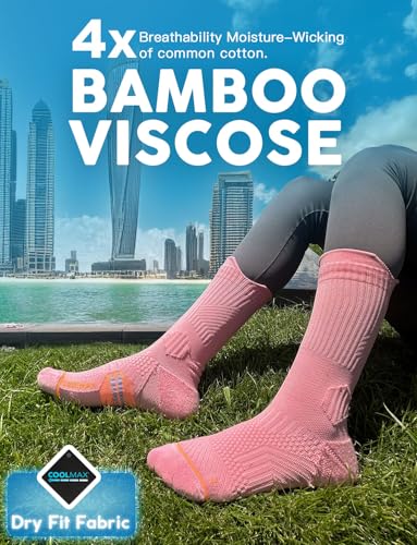 Juclise Women's Compression Crew Running & Hiking Socks, 3 Pairs, Cushioned - color: Dusty Pink, size: Medium
