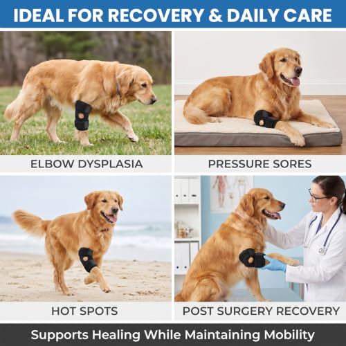 Dog Elbow Protector for Front & Rear Legs Breathable Dog Knee Brace with Adjustable Straps, Hock Joint Support for ACL CCL Tear, Arthritis, Sprain, Post-Surgery Recovery, Anti-Licking (M) - size: M
