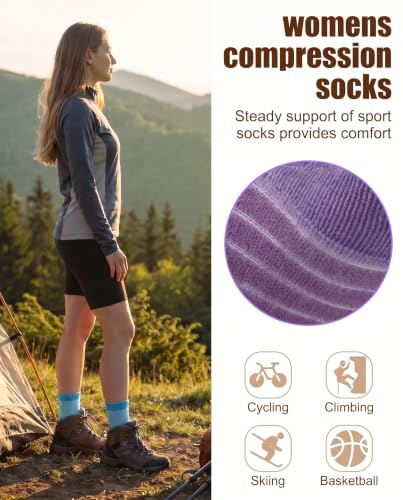 Womens Compression Ankle Crew Socks, Breathable Cushioned Socks - color: Blue Purple Pink Yellow Green, size: 6-9