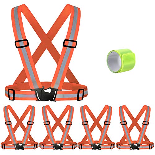 Safety Vest with 5 Pack,Reflective Belts Provides High Visibility for Men and Women,Ultralight and Comfy for Walking - color: Orange