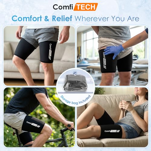 ComfiTECH Thigh Hamstring Ice Pack Wrap, Reusable Runner Sleeve, M, 2 Pack - size: Medium
