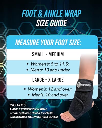 ActiveWrap Foot and Ankle Ice Pack Wrap & Heat Wrap, Small/Medium – Includes 2 Ultra Flex Gel Ice Packs for Injuries Reusable – Hot & Cold Therapy for Targeted Foot Pain Relief, Sprained Ankle & Heel - size: Small/Medium
