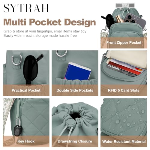 SYTRAH Water Bottle Bag Crossbody，Insulated Holder Purse - color: Antique Green