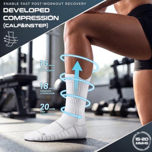 Rahhint Running Socks Crew for Long Run Coolmax Targeted Cushioned - color: White, size: 6-9