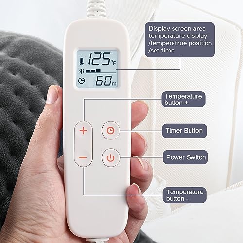 VAAGHANM Heating Pad: 33 x 17 inches Electric Heating Pad for Back - Extra Large Heat Pad for Shoulder/Neck/Knee/Arms - Upgraded 6 Timer & 6 Temperature Controller -Gift for Women - color: Rock Gray