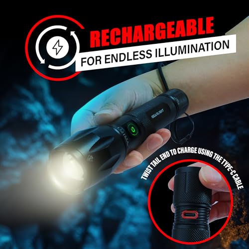 GearLight S1000 LED Tactical Flashlight - High Lumens, USB-C Fast Charging, Dual-Button, IPX4 Water-Resistant, Pocket-Sized for Camping & Emergencies with Batteries - 2 Pack, (Rechargeable) - color: Rechargeable 2 Pack