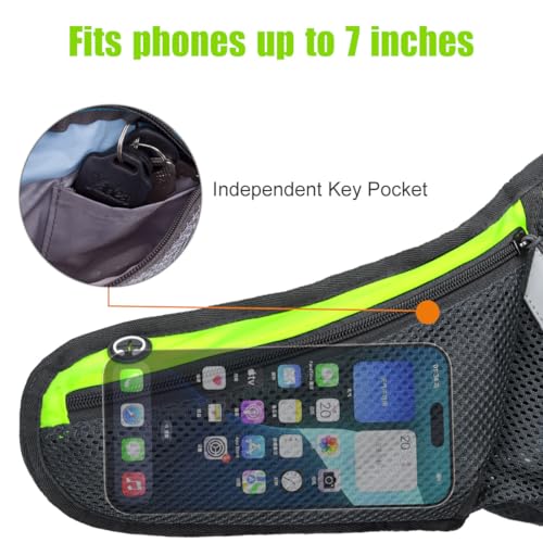 PYFK Running Belt Hydration Waist Pack with Water Bottle Holder for Men Women Waist Pouch Fanny Bag Reflective - color: Green