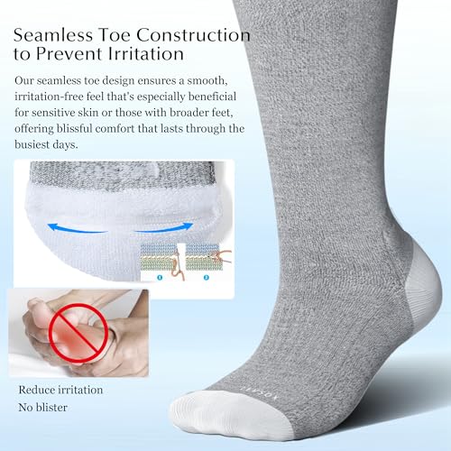 LEVSOX Bamboo Viscose Wide Calf Compression Socks 20-30 mmHg with Cushioned - color: Grey/White, size: Medium