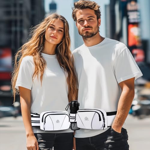 Fanny Pack for Men Women Waist Bag with Water Bottle Holder for Hiking, Travel,Dog Walking, Workout (White) - color: White