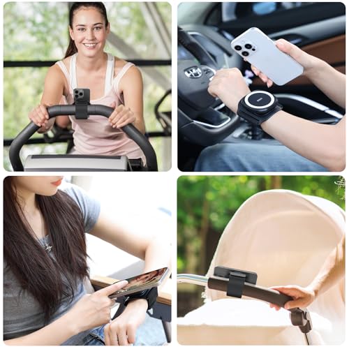 VRIG 360 Rotatable Magnetic Wristband Phone Holder, Wristband Cell Phone Holder, Magnetic Phone Holder, Compatible with magsafe iPhone 16 15 14 13 12 Pro Max Plus Mini