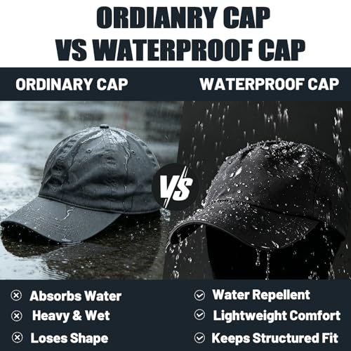 Waterproof Baseball Cap for Men Women UPF 50+ Quick-Dry Running Golf Hat - color: Black