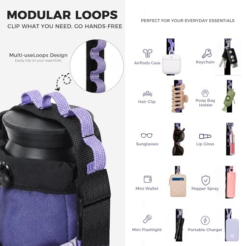 Water Bottle Holder with Strap Fits 16-24oz Bottle, Water Bottle Carrier with Earphone Bag, Hands-Free Crossbody Bottle Bag for Dog Walking, Travel, Hiking & Everyday Use - color: Purple