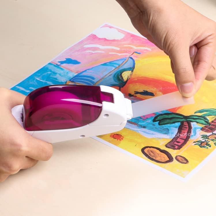 One-Handed Tape Dispenser Gun - Automatic Cutter for Gift Wrapping, Office & Crafts - Portable, Safe Hidden Blade, No Batteries - Fits 1/2" to 3/4" Tape (Include 1 Roll, Purple) - color: Purple