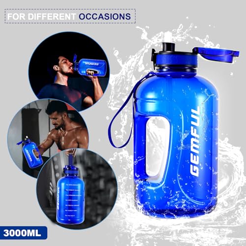 GEMFUL 3L Water Bottle with Straw & Handle BPA-Free Gym Jug (Royal Blue) - color: Royal Blue, size: 3 L