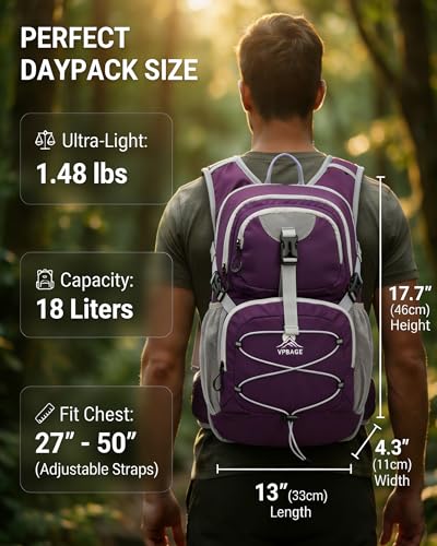 VPBAGE Hydration Backpack with 2L Bladder – Thermal Insulated Water Pack for Hiking, Skiing, Running – Lightweight Daypack for Men & Women, Soft-Lined Sunglasses Pocket & Large Waist Pockets - color: Dark Purple