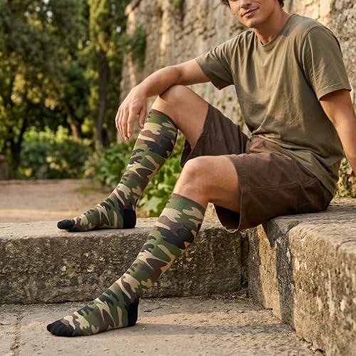 Compression Socks Knee High Support Stockings Women Men - color: Green Brown Camo