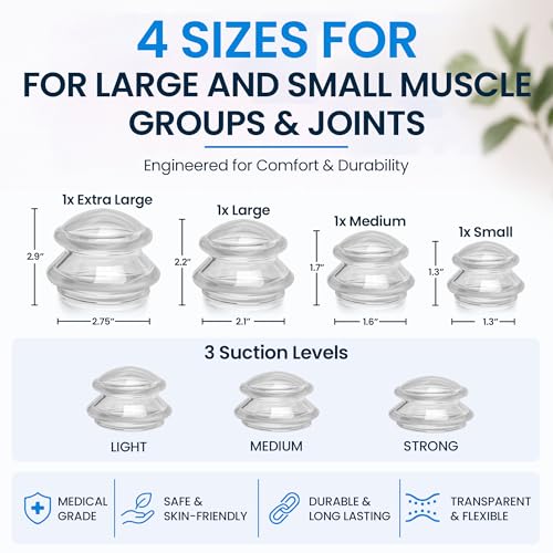 Silicone Cupping Set, Cupping Kit for Massage Therapy and Cellulite, 4 Cups - color: Transparent Clear, size: 4 Count