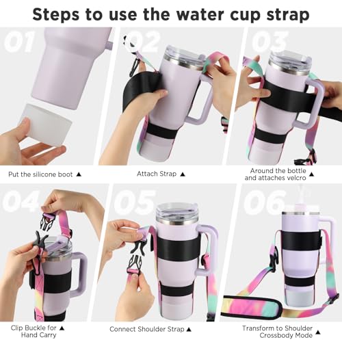 EasyAcc Water Bottle Holder Strap Sling, for Owala FreeSip 24 32 40 oz, Hydro Flask, Cirkul, Yeti, Stanley Flip, Universal Water Bottles, with Carabiner, for Walking Curise Travel (Bottle Excluded) - color: Rainbow - For 30/40oz Stanley Tumbler