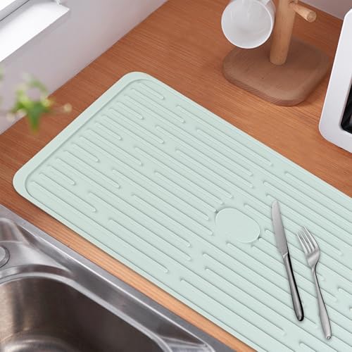 Dish Mat Silicone Dish Drying Mats Works For Drying Stemware Cocktail Glasses Silverware Pots Pans Knives and Dish Rack for Kitchen Counter Sink Bar Pads Easy to Clean (GD-LSD-01-green) - color: M+ (15.3" x 7.8") Green