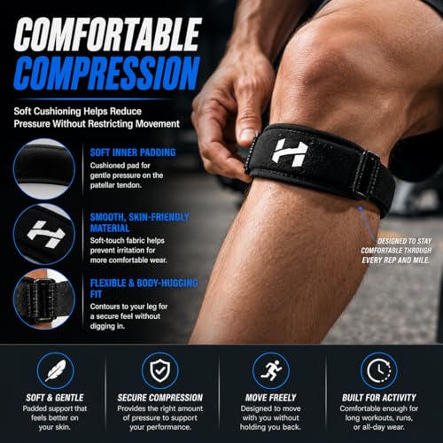 Patella Knee Strap for Knee Pain Relief, Adjustable Patellar Tendon Support Brace with Dual Compression Straps & Silicone Pad, Knee Support Strap for Running, Basketball, Hiking, Gym & Sports