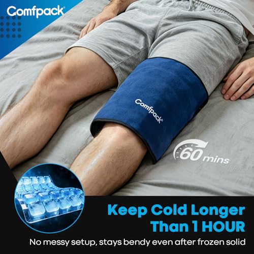 Comfpack Ice Pack for Injuries Reusable, 13.4×8.6" Cold Gel Wrap with Strap