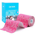 OK TAPE Kinesiology Tape PRO Pre-Cut Latex Free Strips 2in x 16.4ft 2Rolls - color: Pink+white